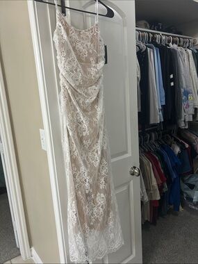 Elegant White Lace Overlay Slip Dress